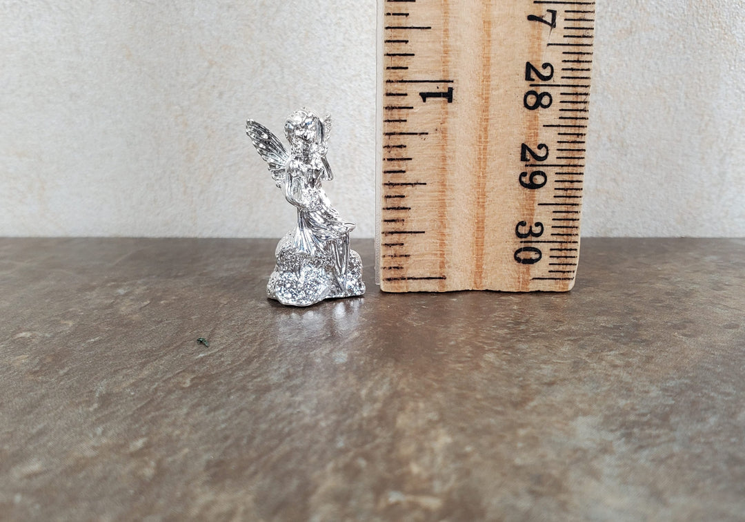 Dollhouse Fairy Statue Metal Silver Finish 1:12 Scale Dollhouse Miniature Garden - MiniatureCrush