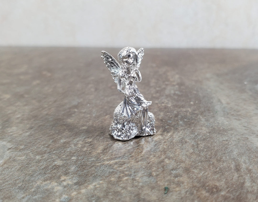 Dollhouse Fairy Statue Metal Silver Finish 1:12 Scale Dollhouse Miniature Garden - MiniatureCrush