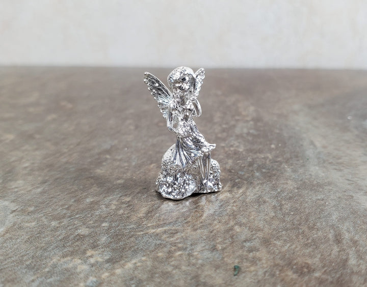 Dollhouse Fairy Statue Metal Silver Finish 1:12 Scale Dollhouse Miniature Garden - MiniatureCrush