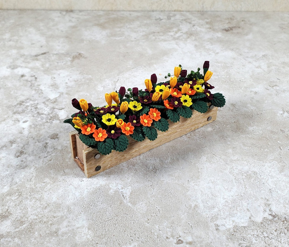Dollhouse Fall Flowers in 3.25" Wooden Window Box Planter 1:12 Scale Miniature - MiniatureCrush