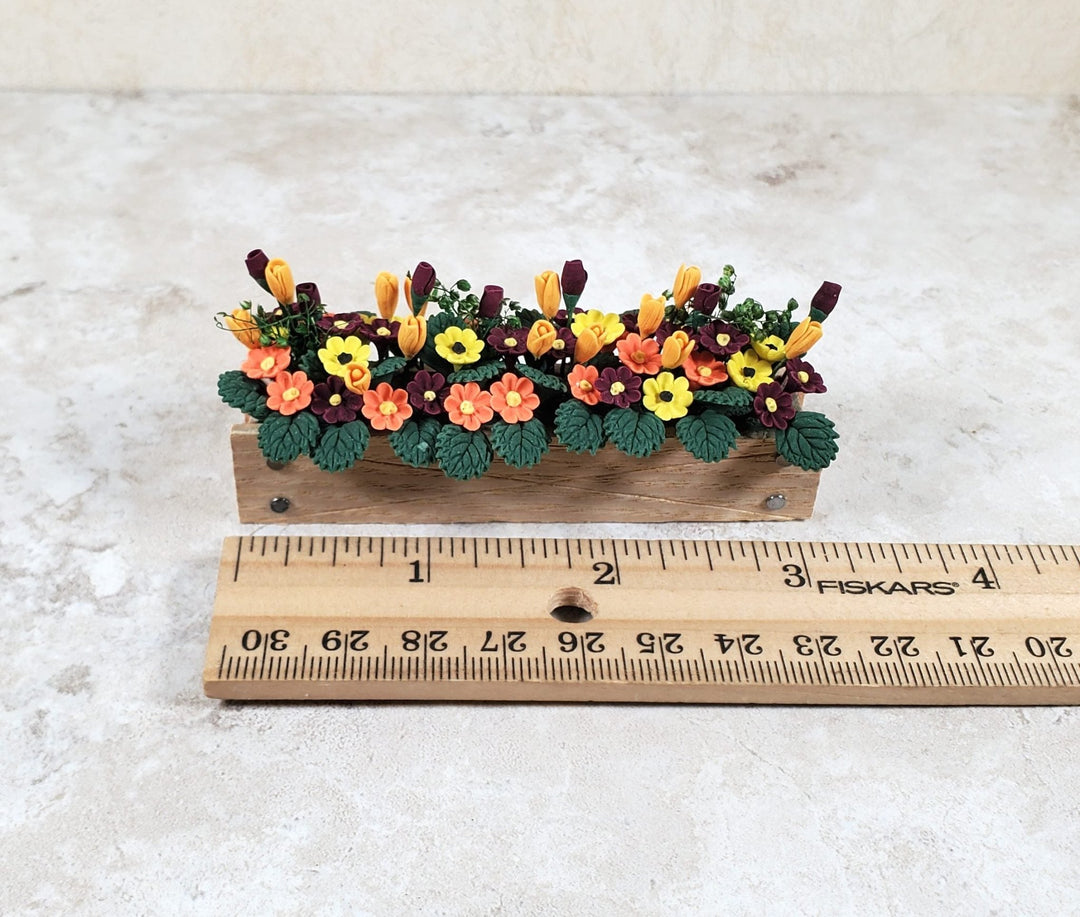 Dollhouse Fall Flowers in 3.25" Wooden Window Box Planter 1:12 Scale Miniature - MiniatureCrush
