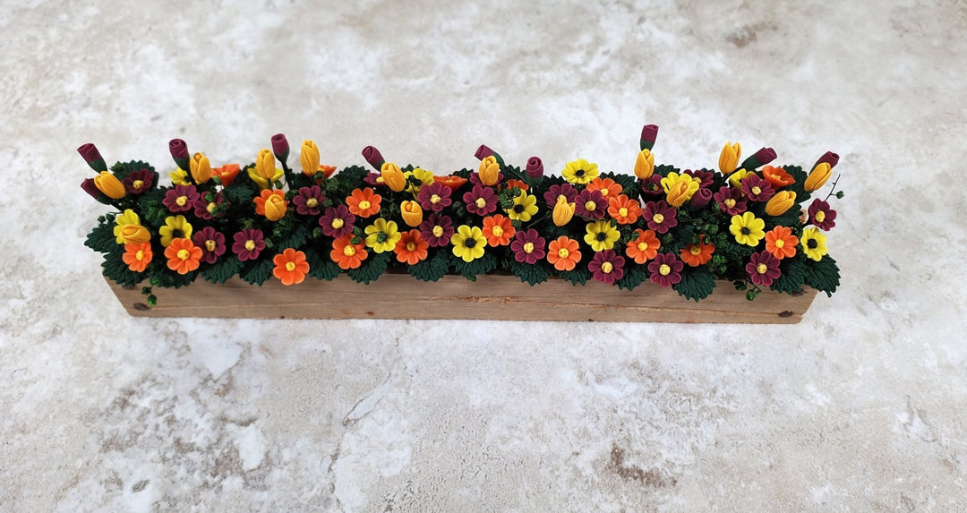 Dollhouse Fall Flowers in a 5.5" Wooden Window Box Planter 1:12 Scale Miniature - MiniatureCrush