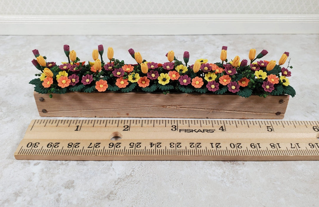 Dollhouse Fall Flowers in a 5.5" Wooden Window Box Planter 1:12 Scale Miniature - MiniatureCrush