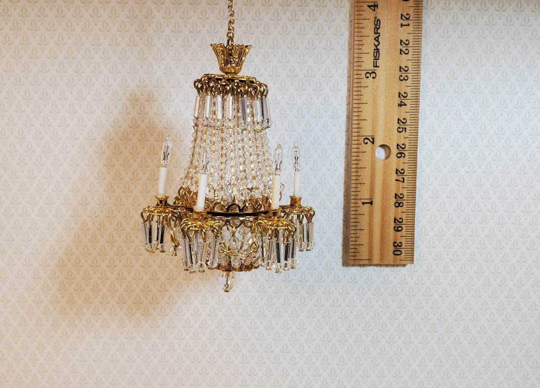 Dollhouse Fancy 6 Arm Grand Chandelier Real Glass Crystals 12 Volt 1:12 Scale - MiniatureCrush