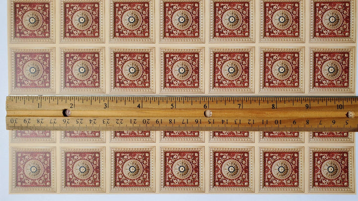 Dollhouse Faux Tin Ceiling Wallpaper (flat) Gold Red/Orange 1:12 Scale Itsy Bitsy - Miniature Crush