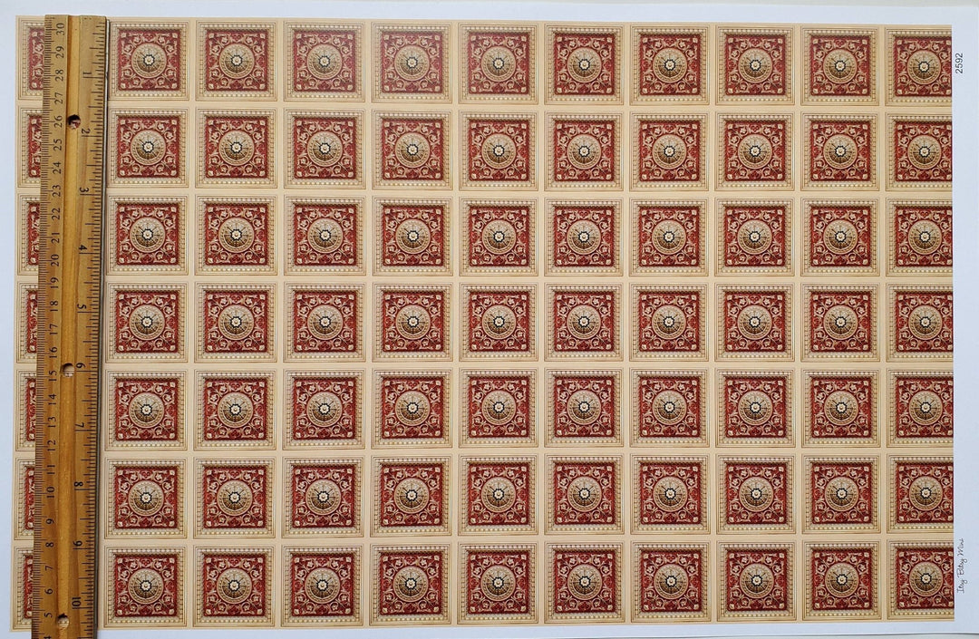 Dollhouse Faux Tin Ceiling Wallpaper (flat) Gold Red/Orange 1:12 Scale Itsy Bitsy - Miniature Crush