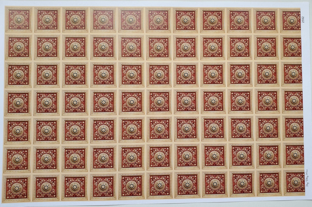 Dollhouse Faux Tin Ceiling Wallpaper (flat) Gold Red/Orange 1:12 Scale Itsy Bitsy - Miniature Crush