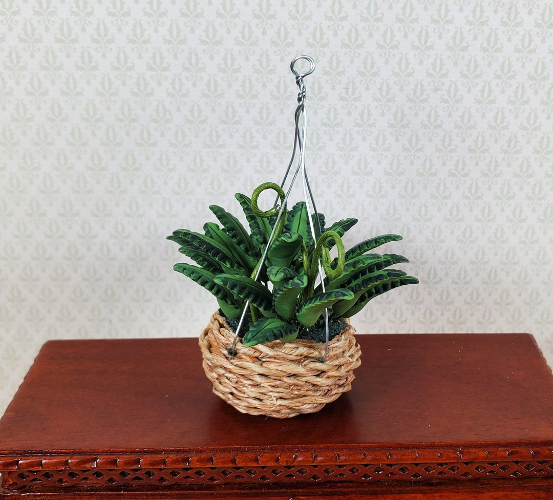 Dollhouse Fern in a Natural Woven Hanging Basket 1:12 Scale Miniature - MiniatureCrush