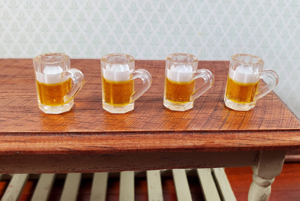 Dollhouse Filled Beer Mugs Set of 4 Large 1:12 Scale Miniature Dishes Glasses - Miniature Crush