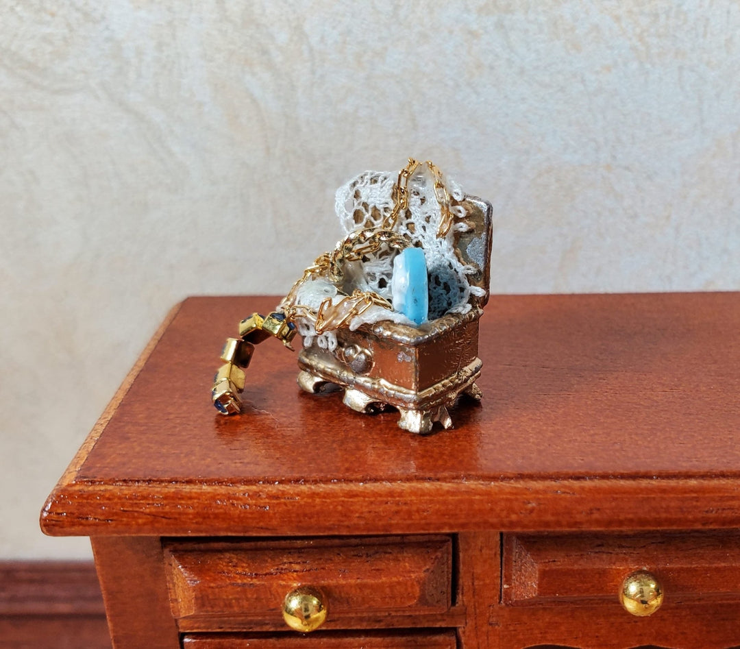 Dollhouse Filled Jewelry Chest Victorian Style 1:12 Scale Miniature Handmade - MiniatureCrush