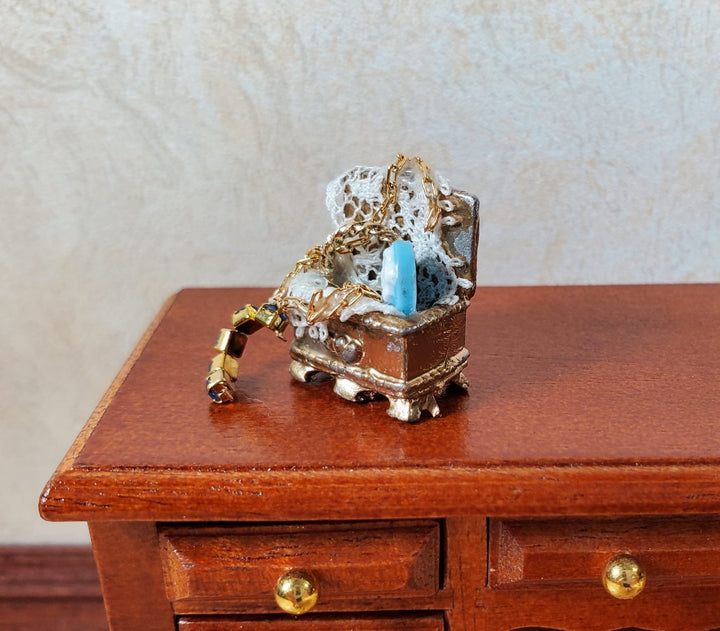 Dollhouse Filled Jewelry Chest Victorian Style 1:12 Scale Miniature Handmade - MiniatureCrush