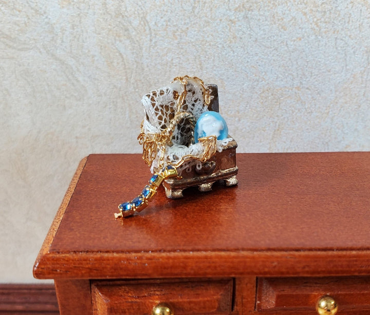 Dollhouse Filled Jewelry Chest Victorian Style 1:12 Scale Miniature Handmade - MiniatureCrush