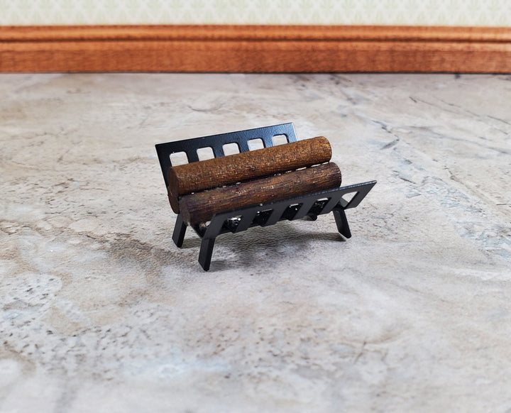 Dollhouse Fireplace Log Grate with Logs Rack Small Black Metal 1:12 Scale - MiniatureCrush
