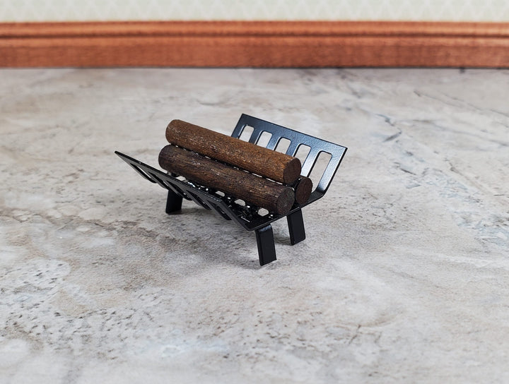 Dollhouse Fireplace Log Grate with Logs Rack Small Black Metal 1:12 Scale - MiniatureCrush