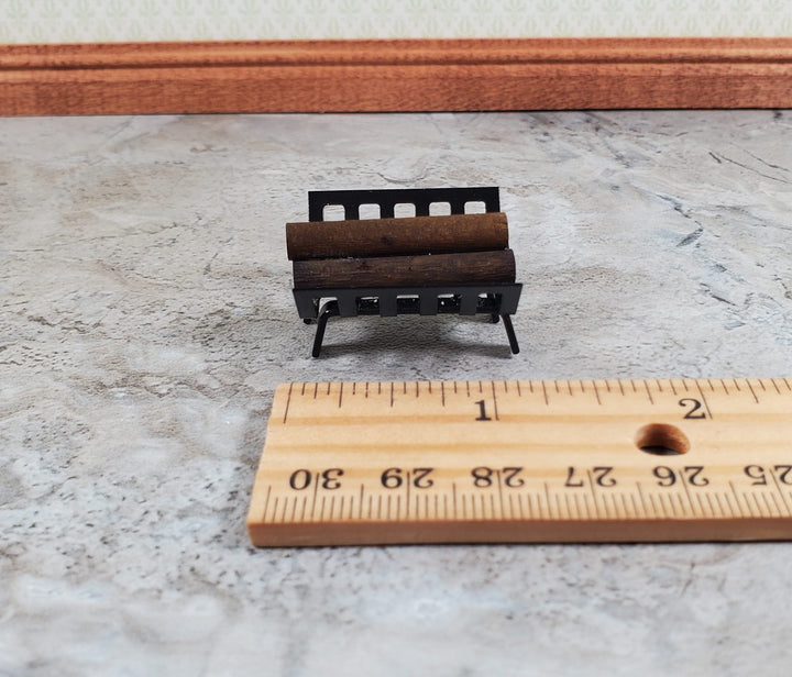 Dollhouse Fireplace Log Grate with Logs Rack Small Black Metal 1:12 Scale - MiniatureCrush