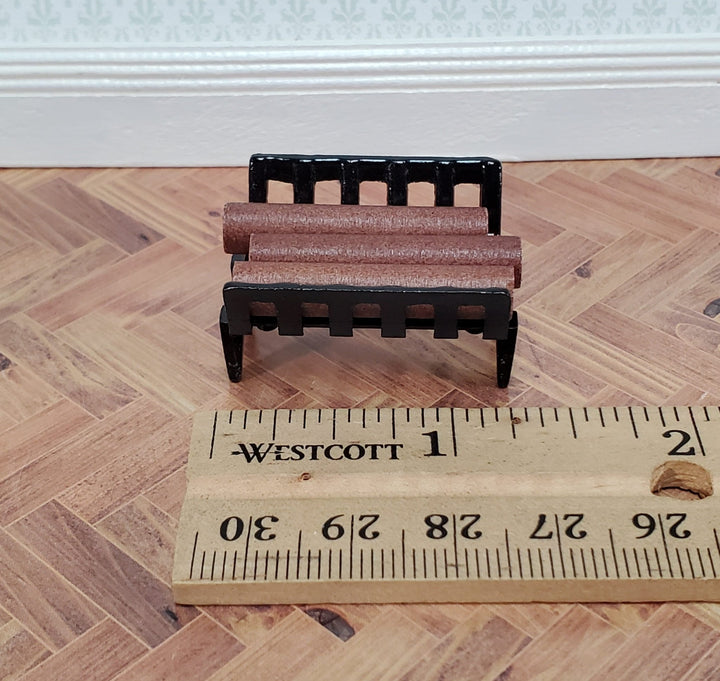 Dollhouse Fireplace Log Grate with Logs Rack Small Black Metal 1:12 Scale Miniatures - Miniature Crush