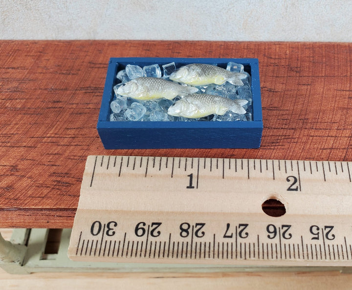 Dollhouse Fish on Ice in Blue Crate Food Seafood 1:12 Scale Miniature - MiniatureCrush