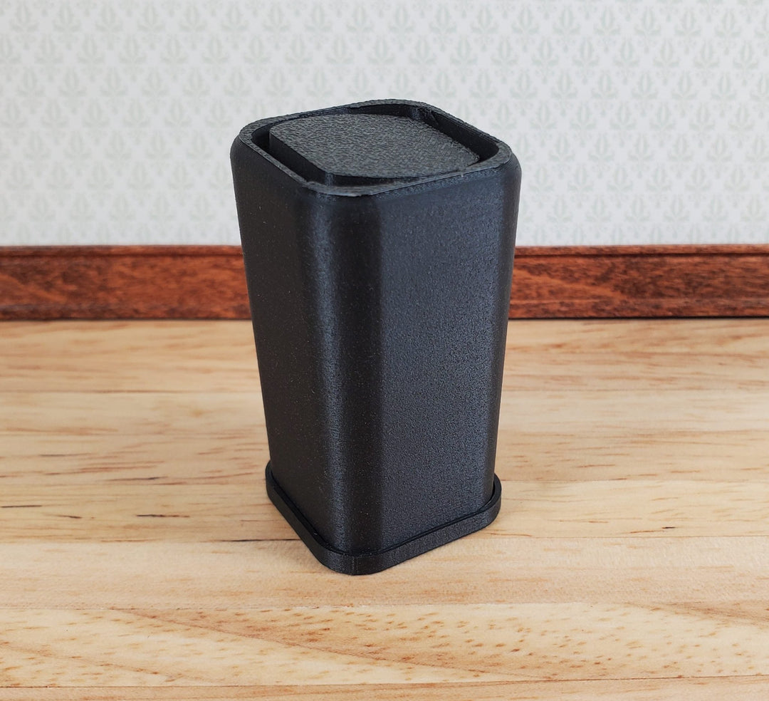 Dollhouse Flip Top Trash Can Garbage Waste Paper Basket Black Modern 1:12 Scale - Miniature Crush