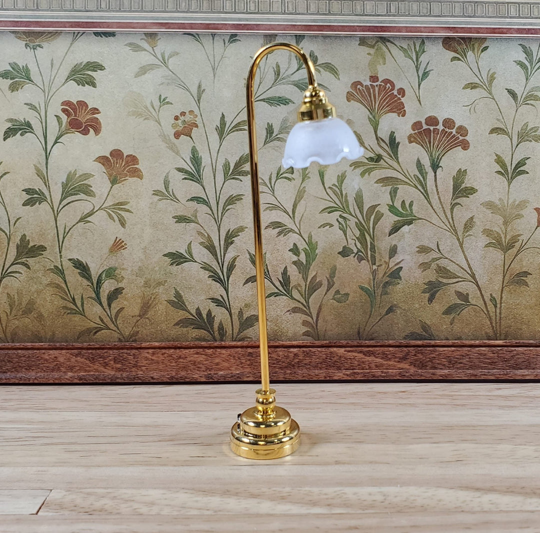 Dollhouse Floor Lamp Battery Light Flower Shade Gold Base 1:12 Scale Miniature - Miniature Crush