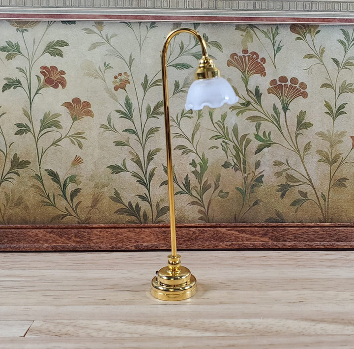 Dollhouse Floor Lamp Battery Light Flower Shade Gold Base 1:12 Scale Miniature - Miniature Crush