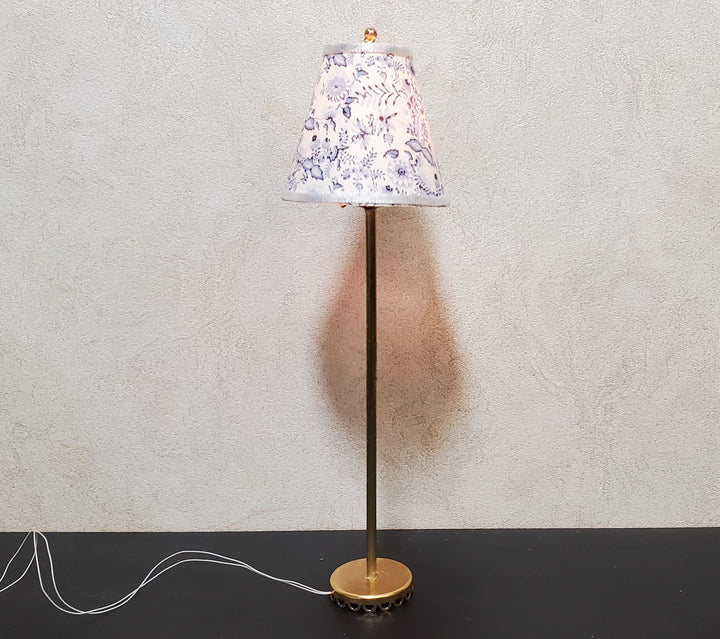 Dollhouse Floor Lamp Blue Onion Design Shade 12 Volt Wired 1:12 Scale Miniature - MiniatureCrush