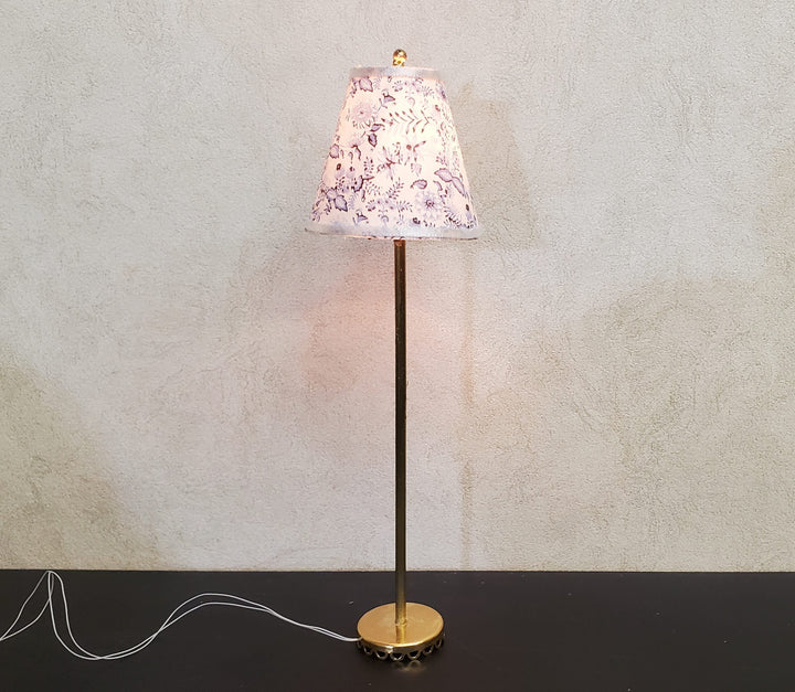 Dollhouse Floor Lamp Blue Onion Design Shade 12 Volt Wired 1:12 Scale Miniature - MiniatureCrush