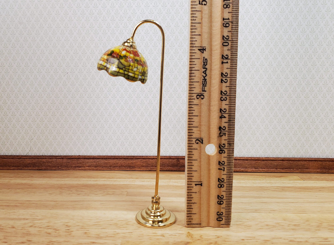 Dollhouse Floor Lamp Non-Working Stained Glass Style Reutter Porcelain 1:12 - MiniatureCrush