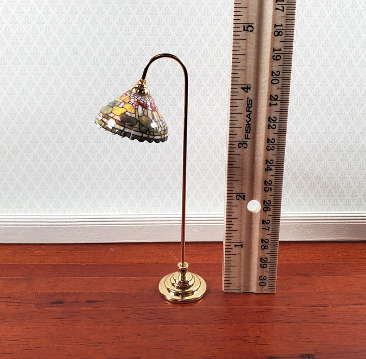 Dollhouse Floor Lamp Non-Working Stained Glass Style Reutter Porcelain 1:12 Scale Miniature - Miniature Crush