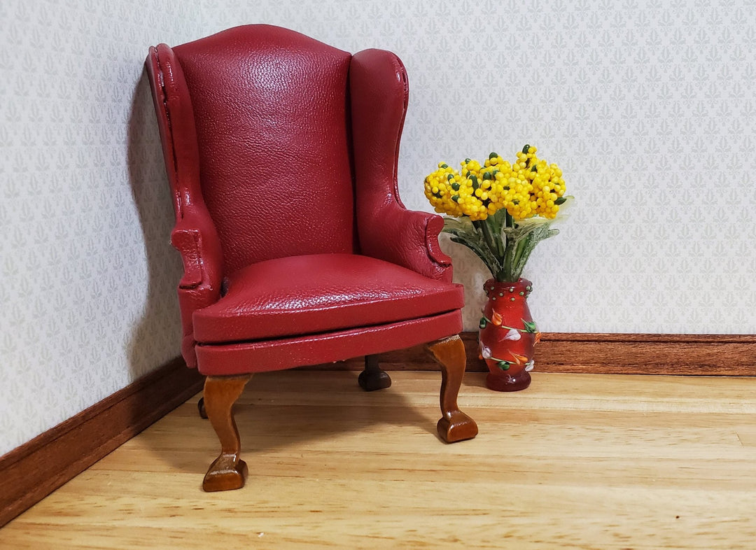 Dollhouse Floor Vase Red Fused with Leaves Use in 1:12 or 1/6 Scale Miniature - MiniatureCrush