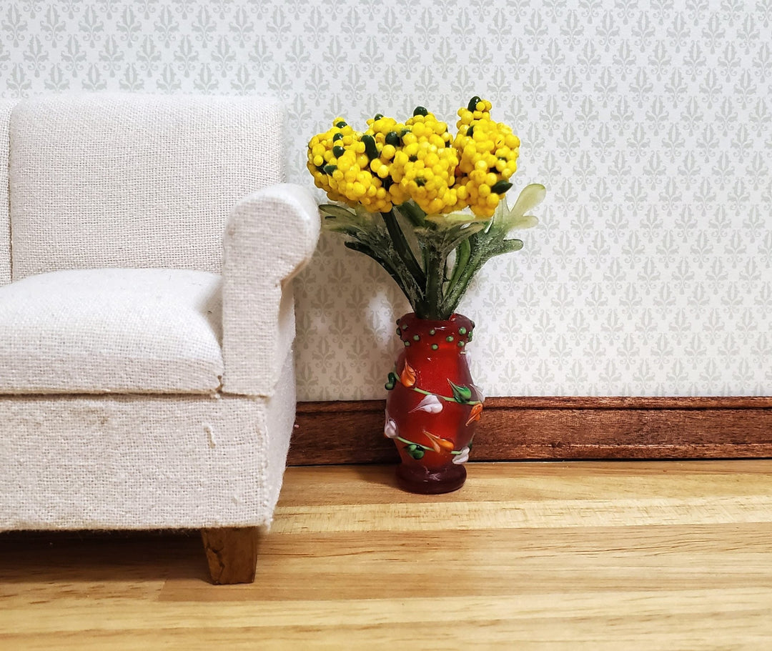 Dollhouse Floor Vase Red Fused with Leaves Use in 1:12 or 1/6 Scale Miniature - MiniatureCrush