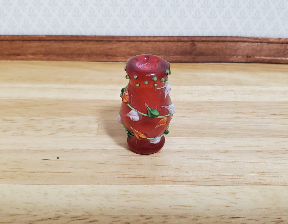 Dollhouse Floor Vase Red Fused with Leaves Use in 1:12 or 1/6 Scale Miniature - MiniatureCrush