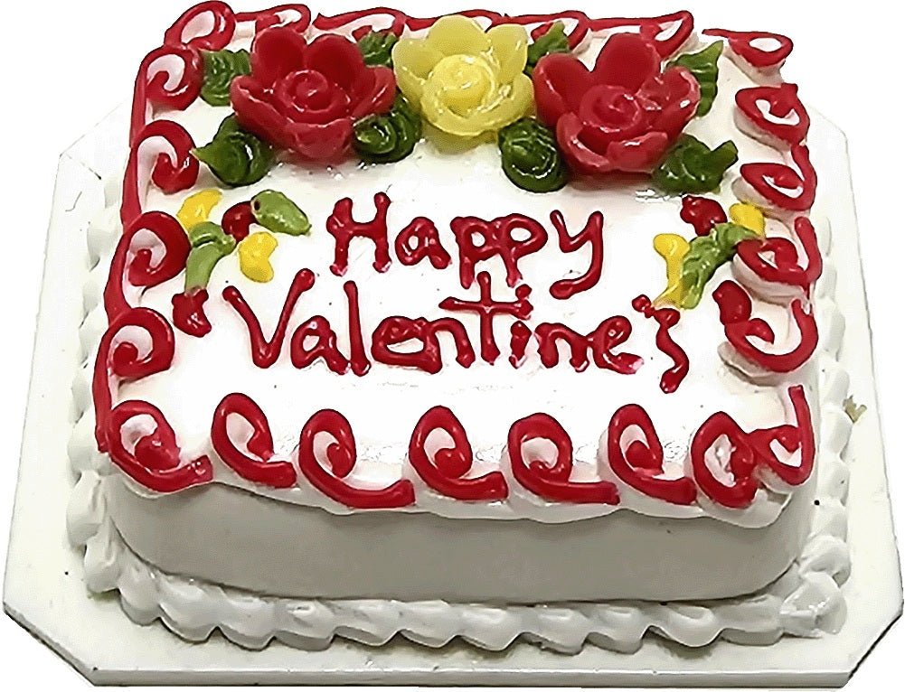 Dollhouse Floral Happy Valentine Sheet Cake 1:12 Scale Miniature Food Bakery - MiniatureCrush