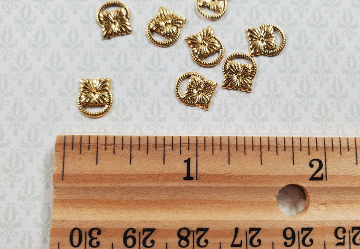 Dollhouse Flower Medallion Drawer Pulls Gold Brass 8 Pieces 1:12 Scale Miniature - MiniatureCrush