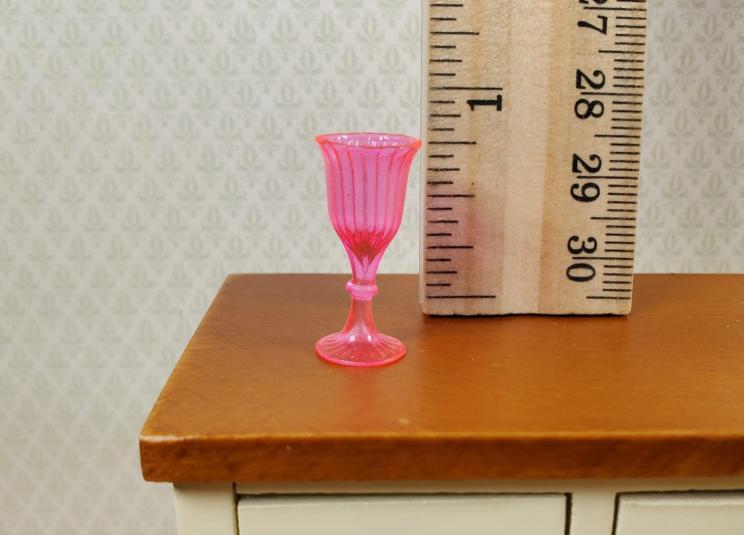 Dollhouse Fluorescent Pink Cut Glass Wine or Water Glass Tall 1:12 Scale - MiniatureCrush