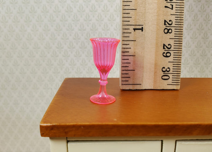 Dollhouse Fluorescent Pink Cut Glass Wine or Water Glass Tall 1:12 Scale - MiniatureCrush