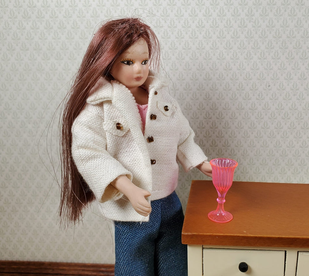 Dollhouse Fluorescent Pink Cut Glass Wine or Water Glass Tall 1:12 Scale - MiniatureCrush