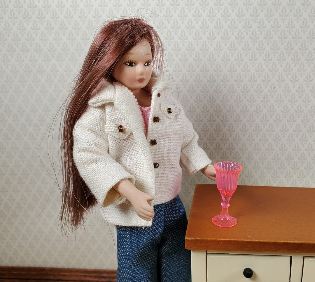 Dollhouse Fluorescent Pink Cut Glass Wine or Water Glass Tall 1:12 Scale - MiniatureCrush