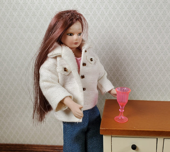 Dollhouse Fluorescent Pink Cut Glass Wine or Water Glass Tall 1:12 Scale - MiniatureCrush