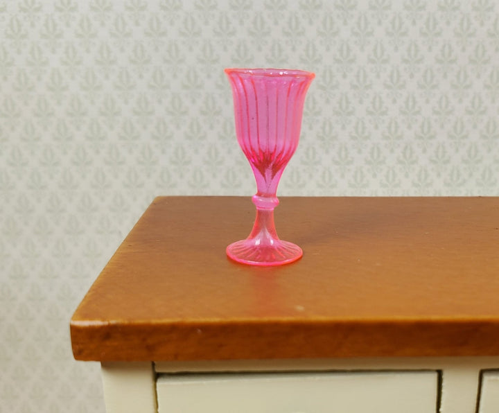 Dollhouse Fluorescent Pink Cut Glass Wine or Water Glass Tall 1:12 Scale - MiniatureCrush