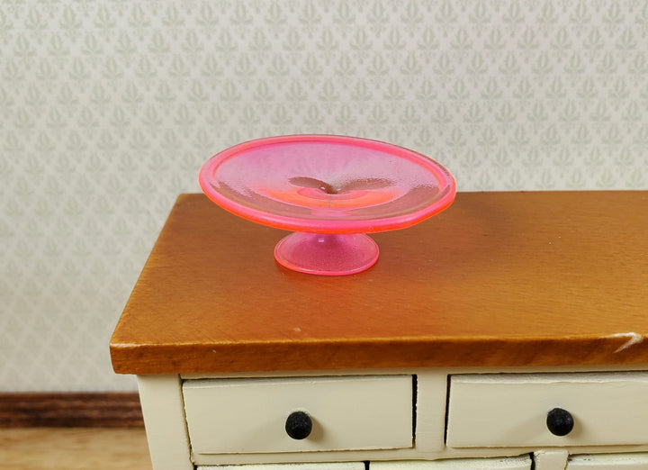 Dollhouse Fluorescent Pink Glass Cake Plate Large Miniature Kitchen - MiniatureCrush