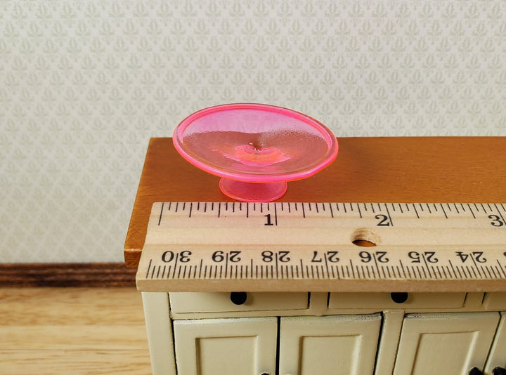 Dollhouse Fluorescent Pink Glass Cake Plate Large Miniature Kitchen - MiniatureCrush