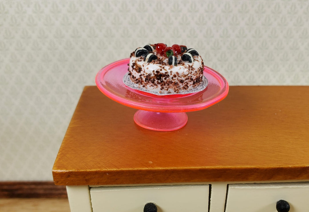 Dollhouse Fluorescent Pink Glass Cake Plate Large Miniature Kitchen - MiniatureCrush