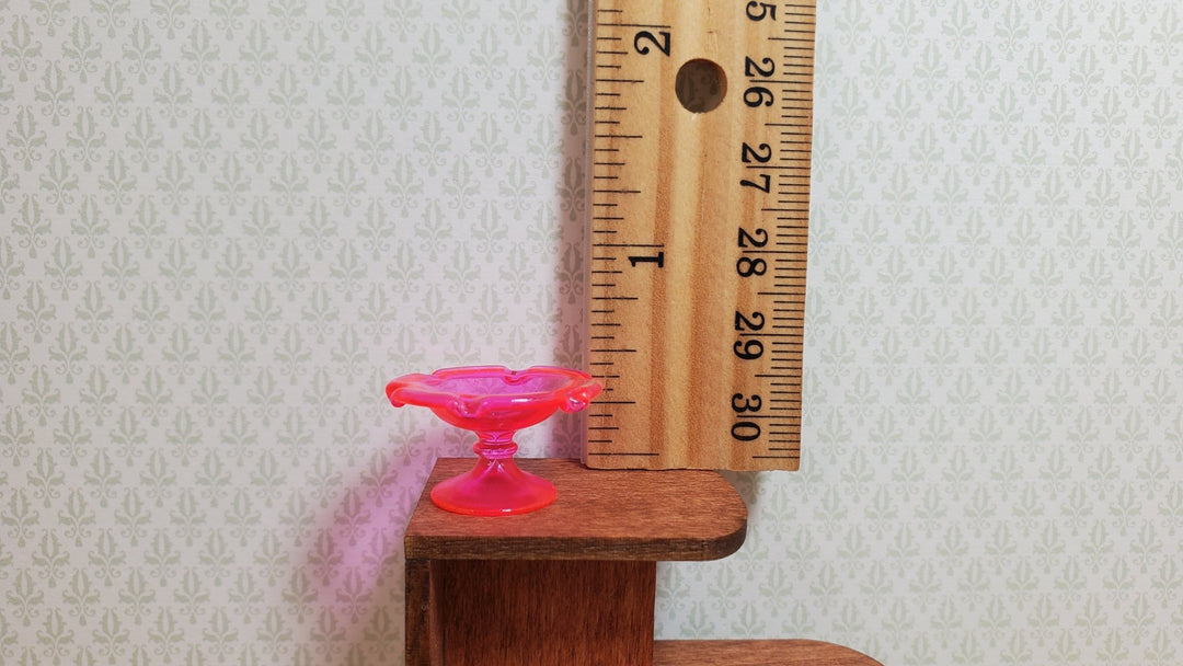 Dollhouse Fluted Bright Pink Pedestal Glass Platter 1:12 Scale Miniature - MiniatureCrush