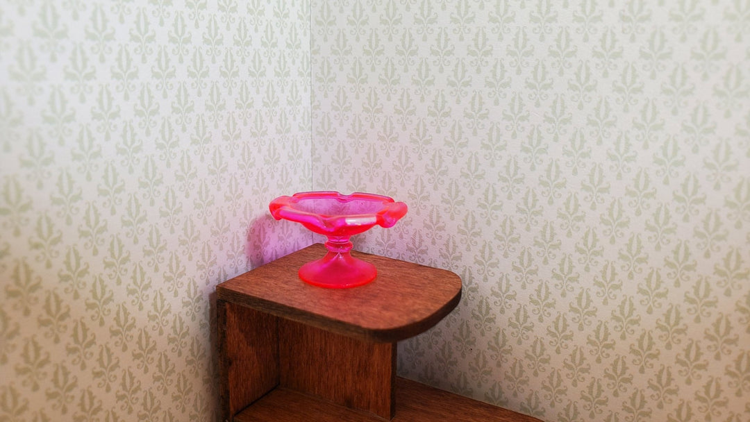 Dollhouse Fluted Bright Pink Pedestal Glass Platter 1:12 Scale Miniature - MiniatureCrush