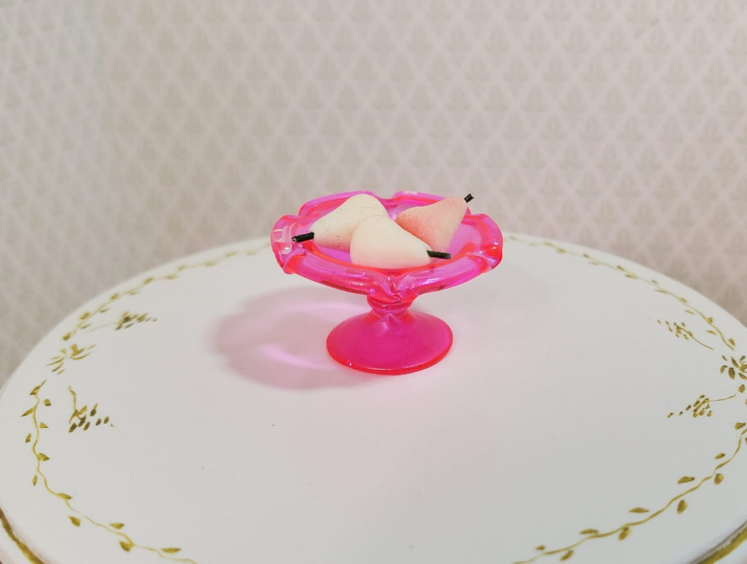Dollhouse Fluted Bright Pink Pedestal Glass Platter 1:12 Scale Miniature - MiniatureCrush