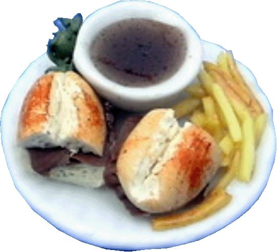 Dollhouse French Dip & Fries with Au Jus Sauce 1:12 Scale Miniature Food Kitchen - MiniatureCrush