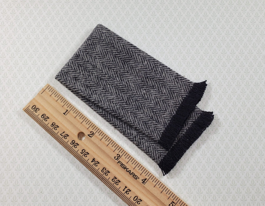 Dollhouse Fringed Blanket Throw Black & White Herringbone Fabric - MiniatureCrush