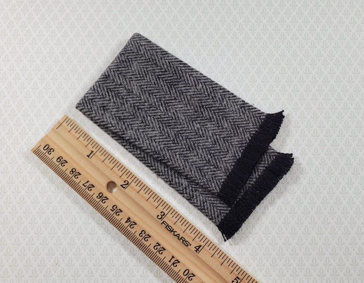 Dollhouse Fringed Blanket Throw Black & White Herringbone Fabric - MiniatureCrush
