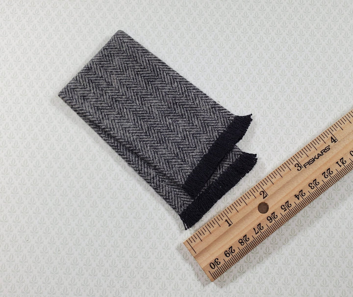 Dollhouse Fringed Blanket Throw Black & White Herringbone Fabric - MiniatureCrush