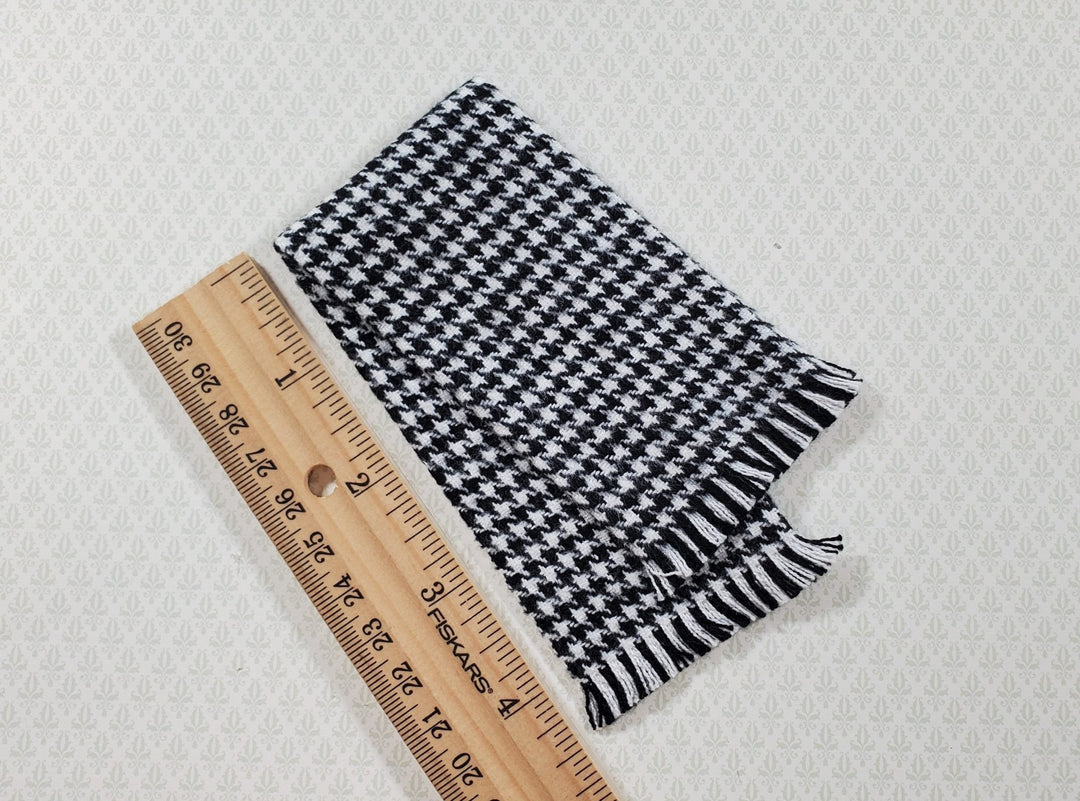 Dollhouse Fringed Blanket Throw Black & White Houndstooth Fabric - MiniatureCrush